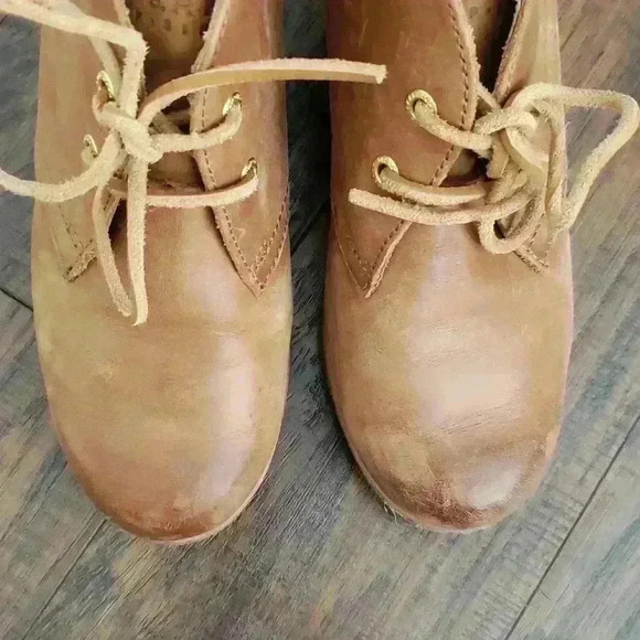 Sperry Topsider Burnished Leather Wedge Booties Size 7 - Picture 3 of 8